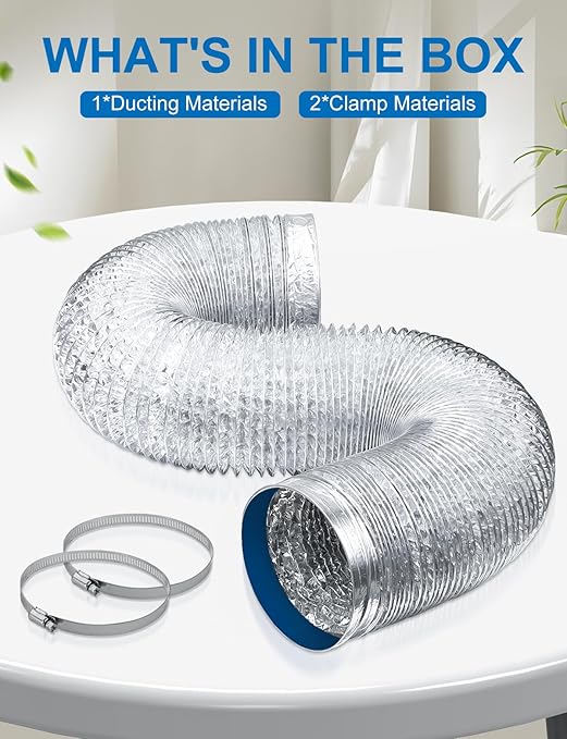 Wathai 4 Inch Flexible Dryer Vent Hose, 10ft Thick Aluminum Foil Ducting Kit for Tight Spaces Crush-Resistant Exhaust Hose with 2 Clamps, Ventilation Duct for Dryer and HVAC Systems - Image 6