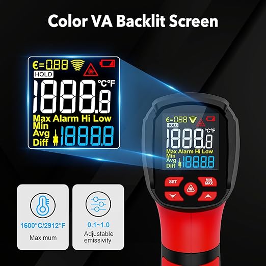 -40℉~2912℉ MESTEK Infrared Thermometer High Temperature Gun,50:1 Dual Laser Thermometer/K-Probe 14°F - 932°F, Digital Laser IR Temp Gun for Cooking,Pizza Oven, Engine, Kiln, Forging, Industrial Use ﻿ - Image 5