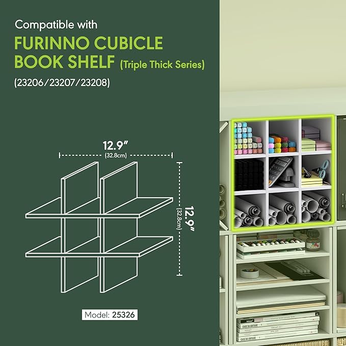 Furinno Cubicle Cube Insert, 9-Compartment Cube Organizer, Geometric Shelf Accessory, Fits into Furinno Triple Thick Cubes, IKEA Kallax, for Organizers and Storage, White - Image 3
