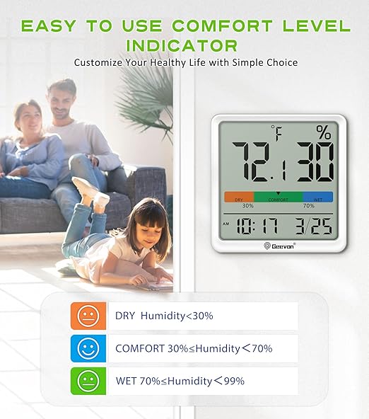 Geevon Digital Indoor Thermometer Hygrometer, Wireless Temperature Humidity Meter with Comfort Index, 1*AAA Battery, Calendar, Small Room Temperature Monitor for Home, Greenhouse, Bedroom, White - Image 5