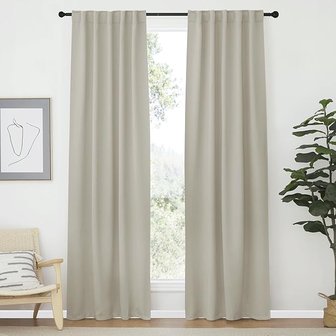NICETOWN Blackout Curtain Panels Window Draperies - (Natural Color) 34-Inch Wide x72-Inch Long, 2 Pieces, Home Decoration Light & Noise Reducing Window Covering Room Darkening Drapes for Bedroom by NICETOWN