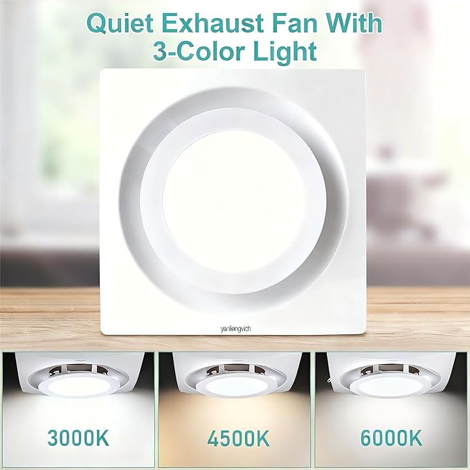 Bathroom Exhaust Fan with Light, 3000K/4500K/6000K Selectable, 110 CFM 1.0 Sones Bathroom Ventilation Fan, 8inch Exhaust Fans For Ceiling Mount with Efficient Air Circulation, Odor Elimination - Image 6