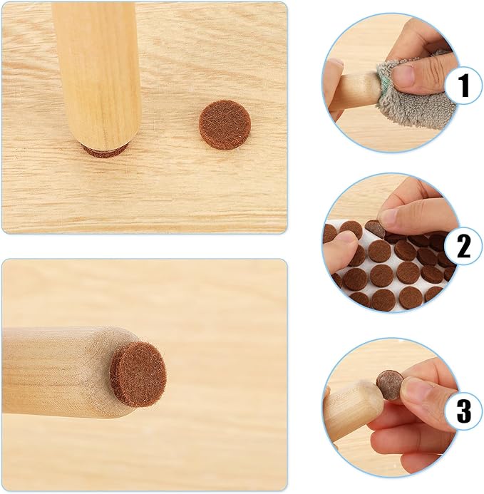 48 Pcs Brown Felt Cabinet Door Pads, 1/2 Inches Diameter Self Adhesive Felt Bumpers for Furniture Kitchen Cabinet Doors Floor Drawers Cupboards - Image 7