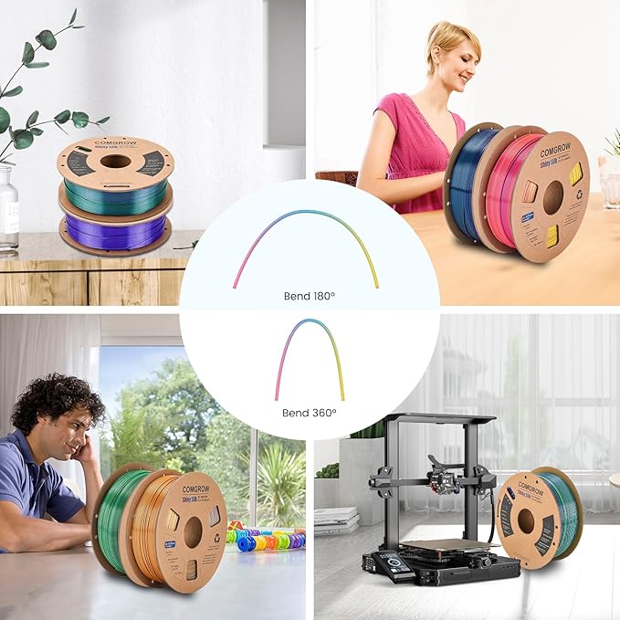 Comgrow Tri-Colors Silk PLA 3D Printer Filament, Rainbow PLA Filament 1.75mm, Dimensional Accuracy +/- 0.02 mm, 1KG Spool, Coextrusion 3D Filament with Shiny Silk Red-Blue-Yellow - Image 7