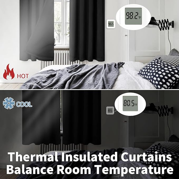 BGment Thermal Insulated 100% Blackout Curtains for Bedroom with Black Liner, Double Layer Full Room Darkening Noise Reducing Rod Pocket Curtain (52 x 72 Inch, Black, 2 Panels) - Image 4