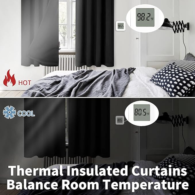 BGment Thermal Insulated 100% Blackout Curtains for Bedroom with Black Liner, Double Layer Full Room Darkening Noise Reducing Rod Pocket Curtain (42 x 63 Inch, Black, 2 Panels) - Image 4