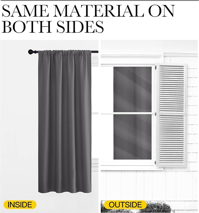 NICETOWN Blackout Curtain Panels for Window - Thermal Insulated Rod Pocket Blackout Drapes/Draperies for Dining Room (2 Panels, W62 x L72 inches, Grey) - Image 6