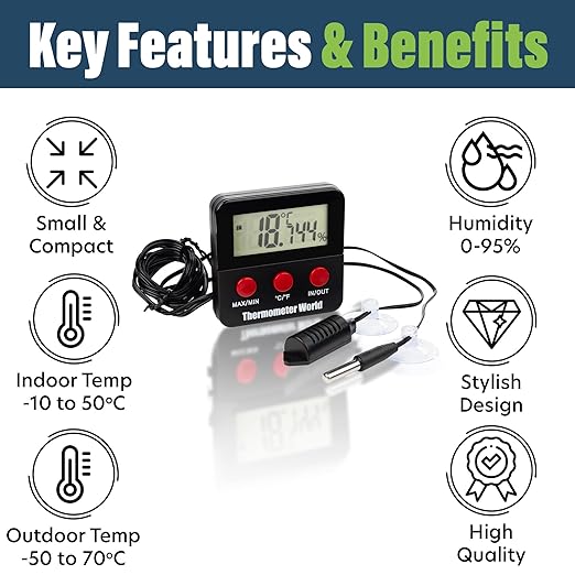 Digital Reptile Thermometer and Humidity Gauge Remote Probes – Terrarium Reptile Hygrometer Thermo Humidor Tank Cage Incubator Brooder Indoor Outdoor - Image 2