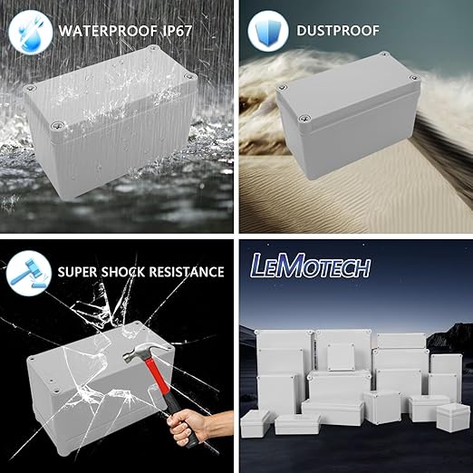 LeMotech Junction Box IP67 Waterproof Dustproof ABS Plastic Project Box for Electrical Outdoor Enclosure Gray 6.3 x 3.1 x 3.7 inch (160 x 80 x 95 mm),2 Pack - Image 8