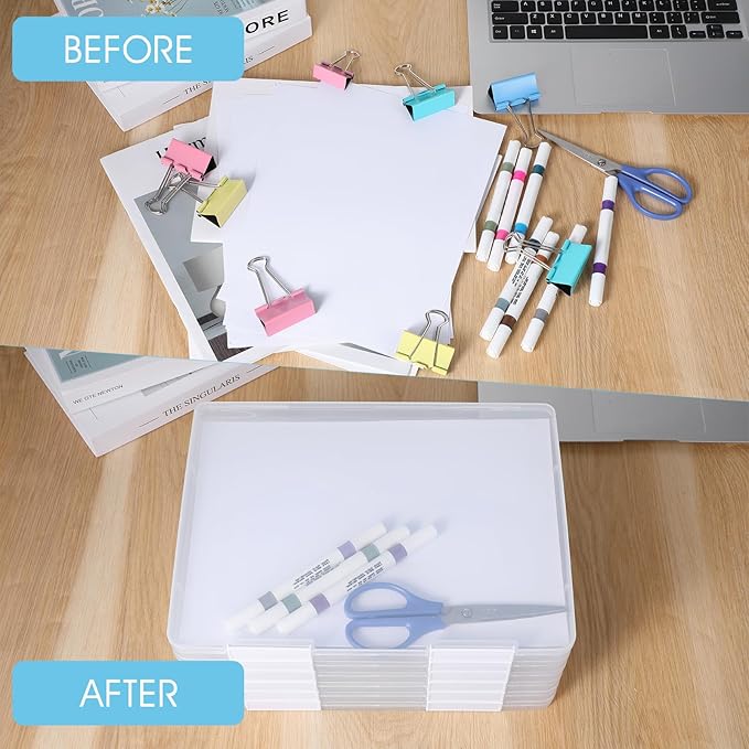 6 Pack A4 File Portable Project Case, Plastic Storage Box for Letter A4 Paper, Clear Paper Organizer Storage Box, Scrapbook Papers Storages Boxes, Portable Document Holder with Buckle - Image 3