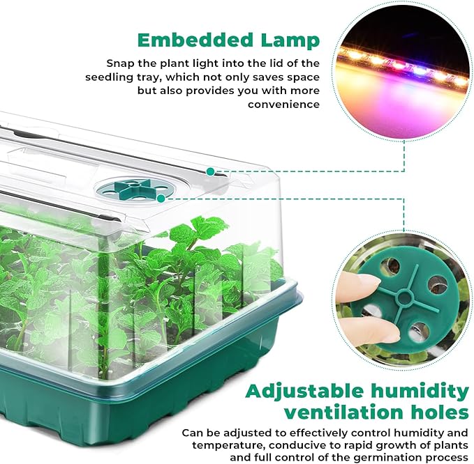 Seed Starter Tray with Grow Light, 96-Cell Seed Starter Kit, Seedling Starter Trays with Humidity Domes, Automatic Timer, Adjustable Light Indoor Gardening Plant Germination Trays - Image 3
