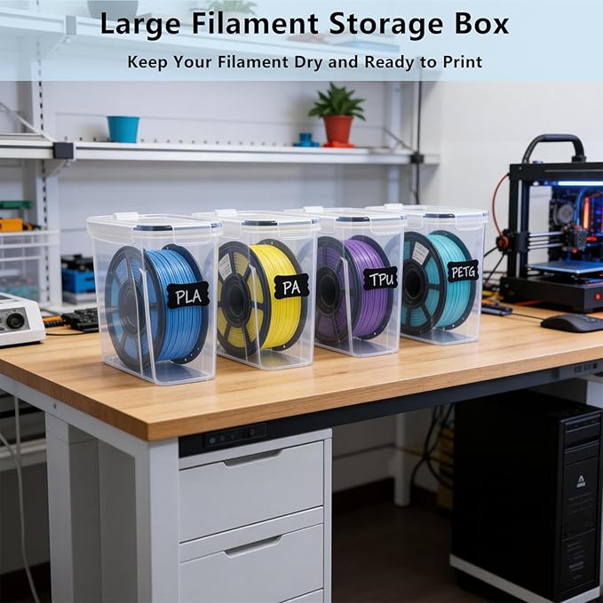4 Pack Filament Storage Container for 3D Printing Filaments Sealing and Protection, 3D Printer Filament Storage Dry Box with Desiccant&Label,Water-Proof and Dust 4.0L(Clear) - Image 5