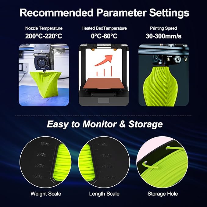 PLA Filament 1.75mm Sun Glare Lime Green 1KG, Clog-Free 3D Printer Filament Dimensional Accuracy +/- 0.02mm, 1kg Spool(2.2lbs) 3D Printing Filament Fits for Most FDM 3D Printers - Image 5