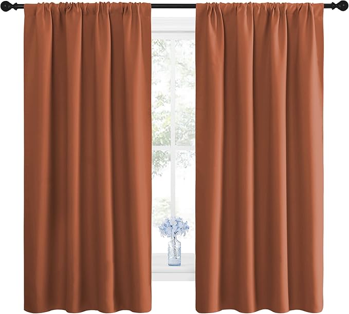 NICETOWN Blackout Curtains and Drapes - Thermal Insulated Solid Rod Pocket Blackout Draperies/Panels (Burnt Orange, 1 Pair, 42 by 63 inches) - Image 2