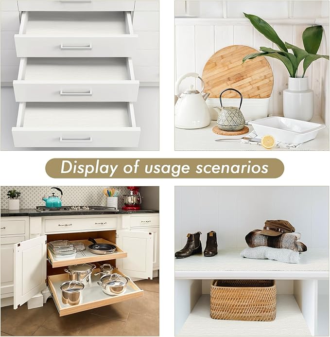 Cohoo Home Drawer Cabinet and Shelf Liner, 24in×11.8Ft Shelf Liners for Kitchen Cabinet Non Slip, Non Adhesive Kitchen Drawer Cupboard Mat, Durable Strong Grip Washable Bathroom White - Image 6