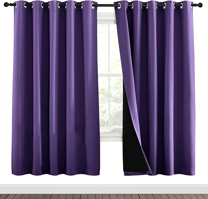 NICETOWN Lilac Purple Full Shade Curtain Panels, Pair of Energy Smart & Noise Blocking Out Blackout Drapes for Dining Room Window, Thermal Insulated Guest Room Lined Window Dressing(70 x 72 inch) by NICETOWN
