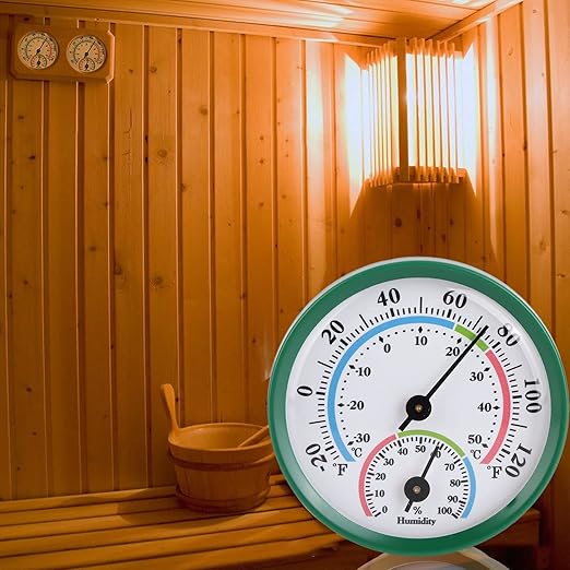 Jeanoko Pointer Type Thermometer Hygrometer Indoor Temperature Humidity Meter Monitor Gauge Mini Thermometer Hygrometer for Home Indoors Office Use Sauna (TH103B Green Shell Color Face) - Image 3