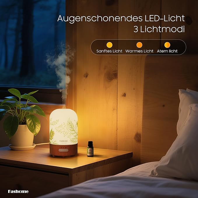 Essential Oil Diffuser Hand Blown Glass, 100ml Small Aromatherapy Diffuser, Auto Shut-Off Function, Ultrasonic Diffusers for Essential Oils, Cool Mist Humidifier with Warm White Lights (Jasmine) - Image 6