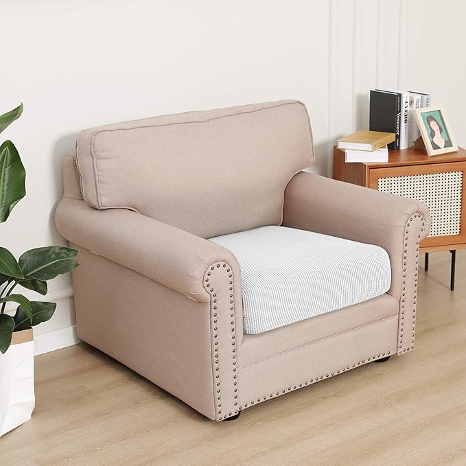 Easy-Going Stretch Cushion Cover Sofa Cushion Furniture Protector Sofa Seat Sofa slipcover Sofa Cover Soft Flexibility with Elastic Bottom(Chiar Cushion,Snow White) - Image 2