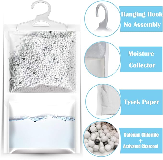 ZSZMFH 6 Pack Moisture Absorber & Max Odor Eliminator Hanging Bag, Charcoal Smell Remove Damp Musty Smell,Hanging Closet Dehumidifier Bags with 25g of Activated Charcoal (220g/pack)… - Image 2