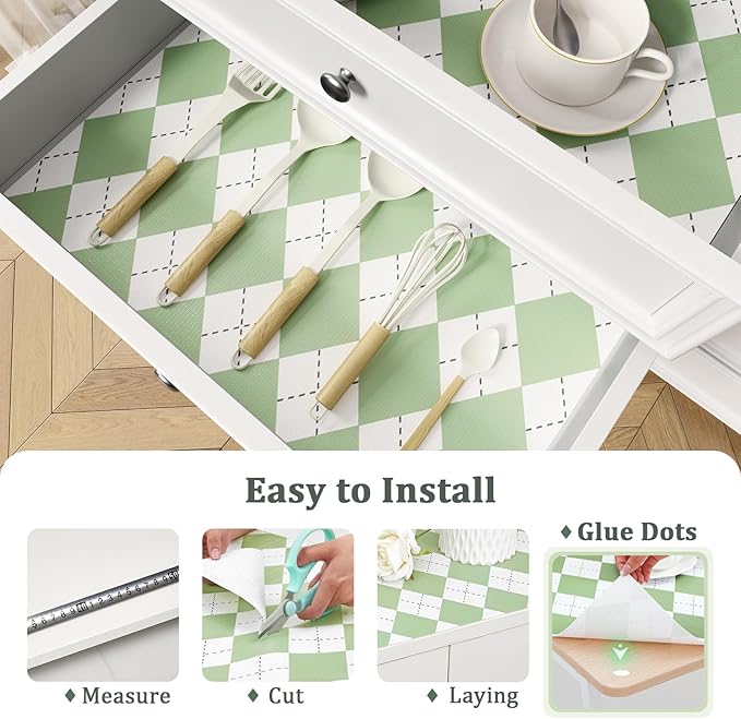 Sage Green Shelf Liner for Kitchen Cabinets Non-Adhesive Non-Slip Drawer Liners for Dresser, 12" x 120" Waterproof Washable Paper, Durable Protector Mat for Pantry Shelves Cupboards - Image 4