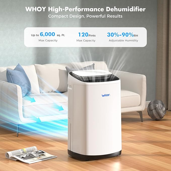 Dehumidifier for Basement 6,000 Sq Ft, 120 Pints Max. Smart Compressor,Intelligent Humidistat, Smart App-Controlled with Darin Hose And App Control for Basement, Bathroom,Living room,Bedroom,Home - Image 2
