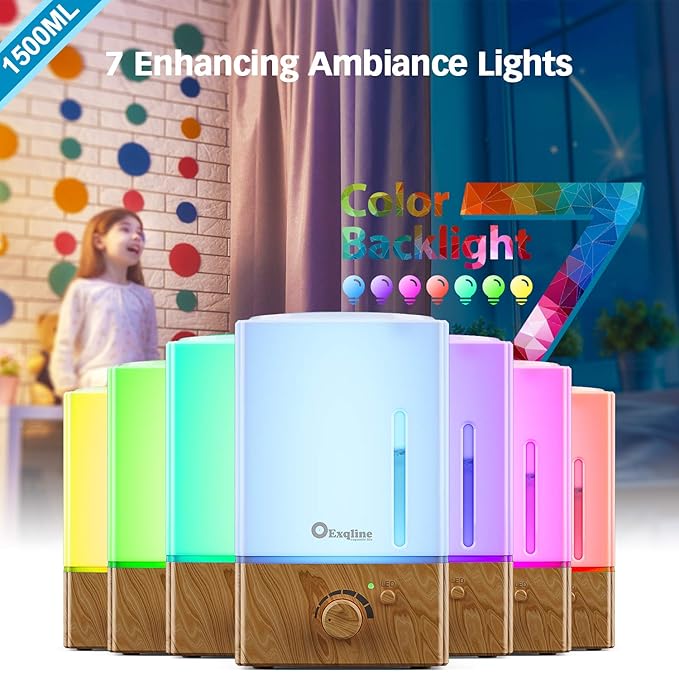 Exqline 1500ml Large Aroma Essential Oil Diffuser - Unique Aromatherapy Humidifier for Large Room (Wood Grain) - Image 2