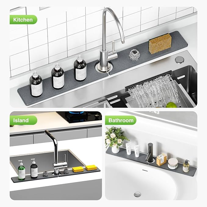 30" x 4" Stone Faucet Mat for Kitchen Sink, Quick Drying Diatomite Sink Tray, Faucet Sink Splash Guard for Prevents Moisture Buildup (Dark Gray) - Image 8