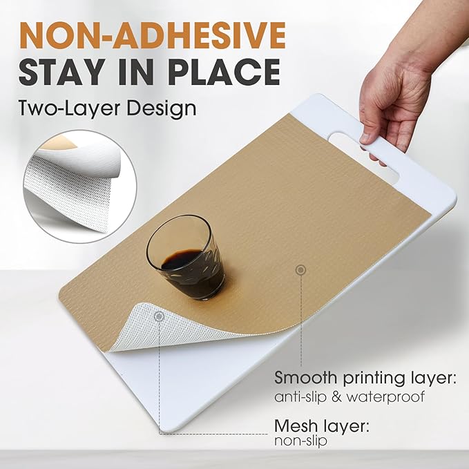 Drawer and Shelf Liner, Non-Slip Kitchen Cabinet Liners Non-Adhesive Thick Strong Grip Waterproof Washable Mats Protect Dresser Shelves Cupboard Bathroom Cabinets, Beige, 18 in X 30 FT - Image 2