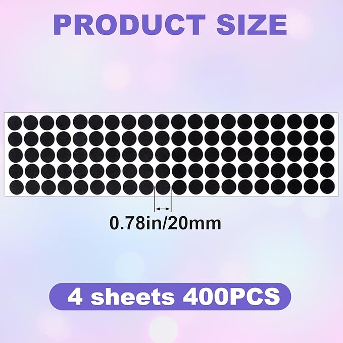 400 Pcs Small Felt Furniture Pads, Self-Adhesive EVA Foam Dot Circles, Round Felt Furniture Stickers for Desks Drawers Vases Photo Frames Cabinets Doors Candlesticks - Black (0.78") - Image 2