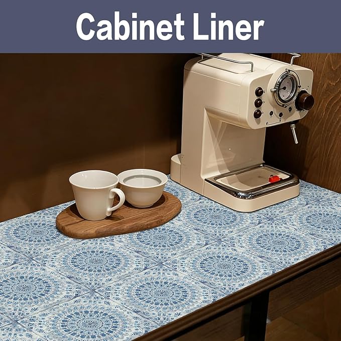 Drawer and Shelf Liner for Kitchen Cabinets Non-Adhesive Waterproof Boho Shelf Liner Strong Grip Non-Slip Drawer Liner Easy to Clean Blue Cabinet Liner for Shelf Dresser Cupboard 16IN × 10FT - Image 9