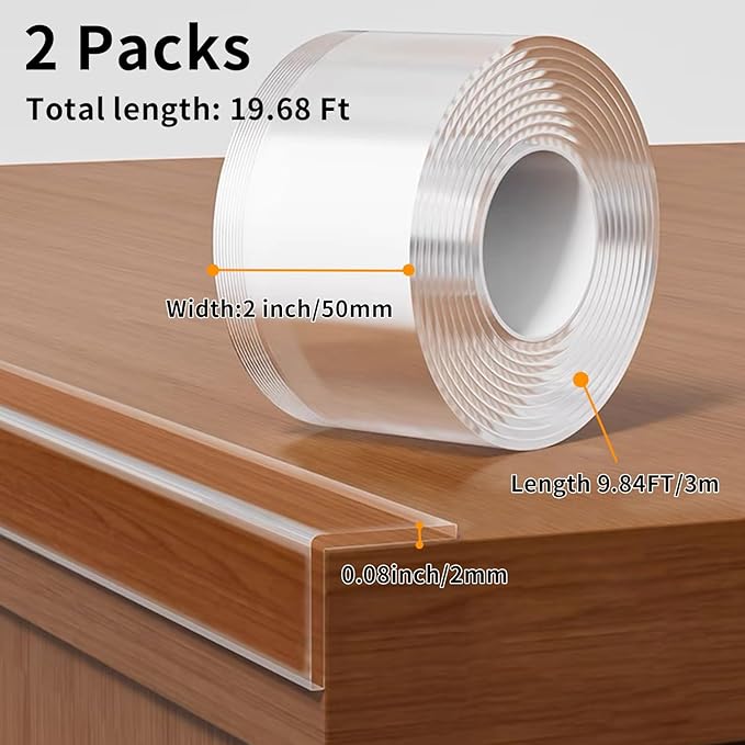 2Pack Baby Proofing Edge Protector for Baby,2in x 9.84Ft,Clear Edge Protector Strip Sharp Edge Wrap Cover Tape,Corner Bumpers for Furniture,Crib Rail Covers for Teething - Image 2