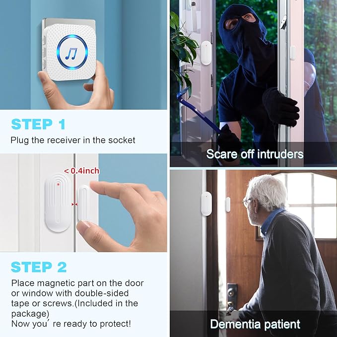 Door Chime,SanJie Wireless Door Sensor Chime When Door Opens,Door Entry Alarm Chime for Business/Home/Kids,500 FT Range,26 Chimes 5 Adjustable Volume, 2 Sensors + 1 Receivers - Image 5