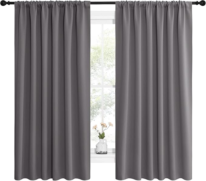 NICETOWN Blackout Curtain Panels for Window - Thermal Insulated Rod Pocket Blackout Drapes/Draperies for Dining Room (2 Panels, W62 x L63 inches, Grey) - Image 2