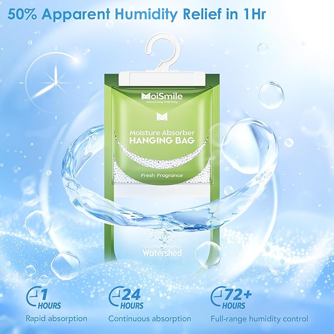 Moisture Absorbers 20 Pack Fresh Fragrance, Hanging Closet Dehumidifier Bags, Humidity Absorber, Compact Eliminates Odors Humidity Packs for Car, Bathroom, Bedroom, Basement, 9.8OZ - Image 3