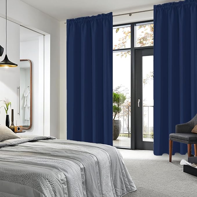 DWCN Navy Blue Blackout Curtains for Living Room 95 Inch Length 2 Panels Set, Window Drapes Thermal Insulated Room Darkening Rod Pocket Curtains for Kids Boys Room (W52 x L95 Inch, Navy Blue) - Image 6
