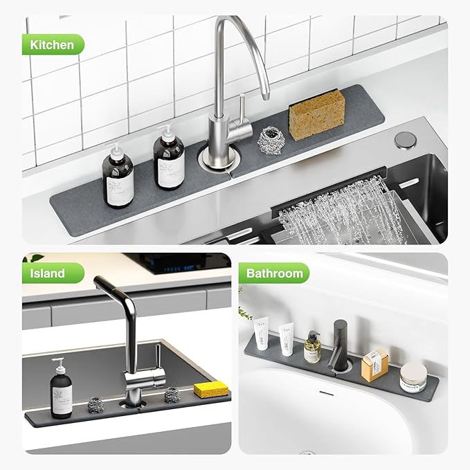 23.6" x 4" Stone Faucet Mat for Kitchen Sink, Quick Drying Diatomite Sink Tray, Faucet Sink Splash Guard for Prevents Moisture Buildup (Dark Gray) - Image 8