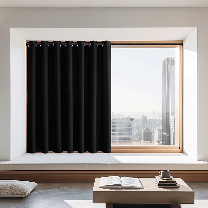 NICETOWN Extra Wide Black Out Curtain 72 inches Long, Grommet Thermal Insulated Window Treatment Room Divider Light & Sound Blocking Drape for Bedroom, Black, W100 x L72, 1 Panel by NICETOWN
