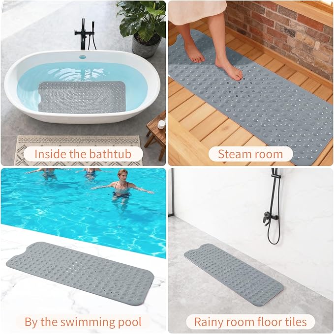 Anti-Slip Bathtub Shower mat, 39.3×15.7 inch（Approximately 100 × 40cm） Soft Oversized Machine Washable Non-Slip Bathtub mat with Drainage Holes, Bathroom Floor Suction Cup.（1-Opaque Gray） - Image 6