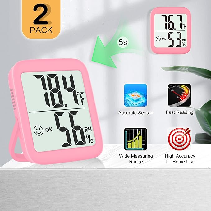 Antonki 2 Pack Room Thermometer for Home, Hygrometer Indoor Humidity Meter Gauge, Digital Temperature and Humidity Sensor Monitor for House, Terrarium, Incubator, Greenhouse - Battery Included - Image 6