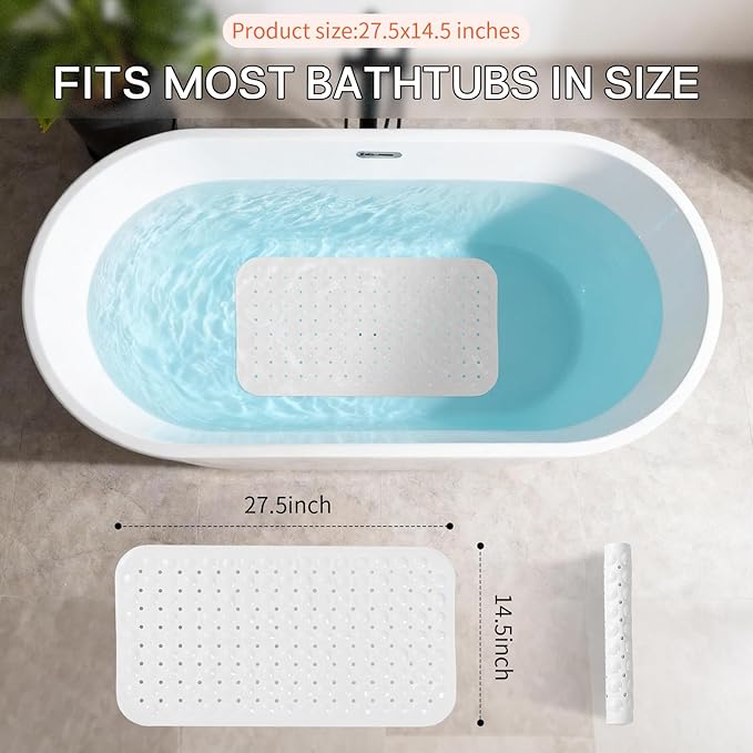 Anti-Slip Bathtub Shower mat, 27.5×14.5（Approximately 70×37cm） inch Soft Oversized Machine Washable Non-Slip Bathtub mat with Drainage Holes, Bathroom Floor Suction Cup.（1-Opaque White） - Image 3