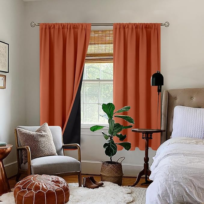 BGment Terracotta 100% Blackout Curtains for Bedroom, Fall Full Room Darkening Noise Reducing Living Room Curtains 63 Inch Length, Thermal Insulated Rod Pocket Window Drapes 2 Panels, 42 Inch Wide - Image 3
