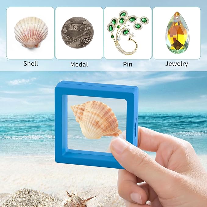 20 Pcs Seashell Holder, 3D Floating Display Box 2.7 x 2.7 Inches, Transparent Display Case for Sea Shell Collectibles, Jewelry, Rings, Crystal, Badges, Coastal Decor (Blue White Mint Sky Blue) - Image 6
