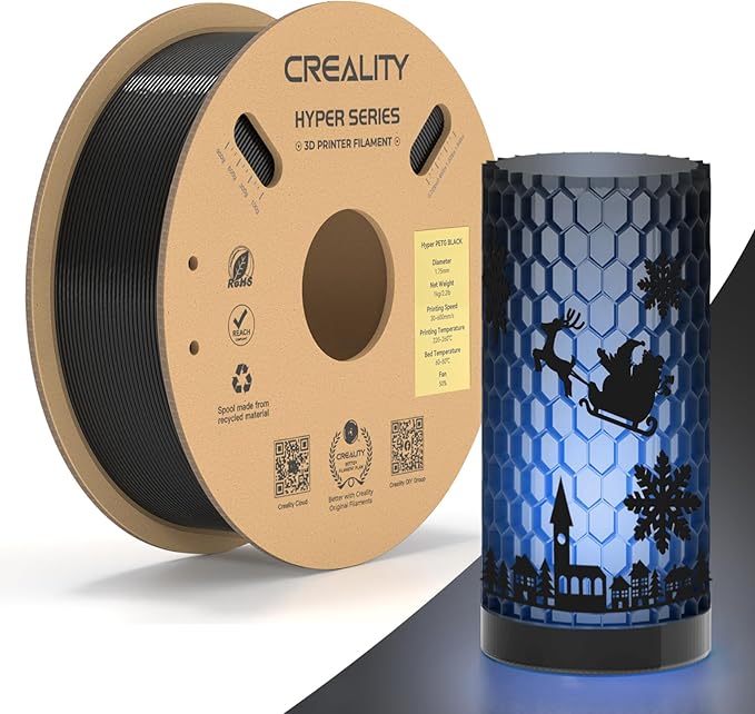 Official Creality Hyper PETG Filament Clear Black, 3D Printer Filament PETG, High Speed 600mm/s, 1kg(2.2lbs)/Spool 1.75mm, Dimensional Accuracy ± 0.05 mm by Creality