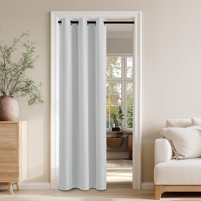 RYB HOME 100% Blackout Door Curtain for Doorway/Open Closet, Privacy Temporary Door for Bedroom/Kitchen/Laundry/Patio, Thermal Insulated Drapes, White, W34xL80, 1 Panel by RYBHOME