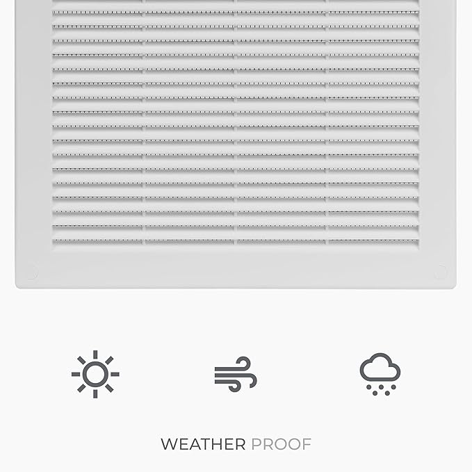 12" x 12" (Outer Size) Square Air Vent Cover – White Plastic Vent Deflector - Screen Mesh, Surface Mount Wall Ceiling – Cold Air Return Soffit Air Vent Cover - Register Indoor Outdoor - Image 6