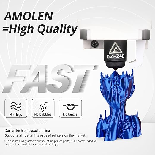 AMOLEN Silk 3D Printer Filament Bundle, PLA Filament 1.75mm Pack, Shiny 3D Printing Filament for Most FDM 3D Printer, Black, Purple, Silver Grey, Sapphire Blue, 200g X 4 - Image 4