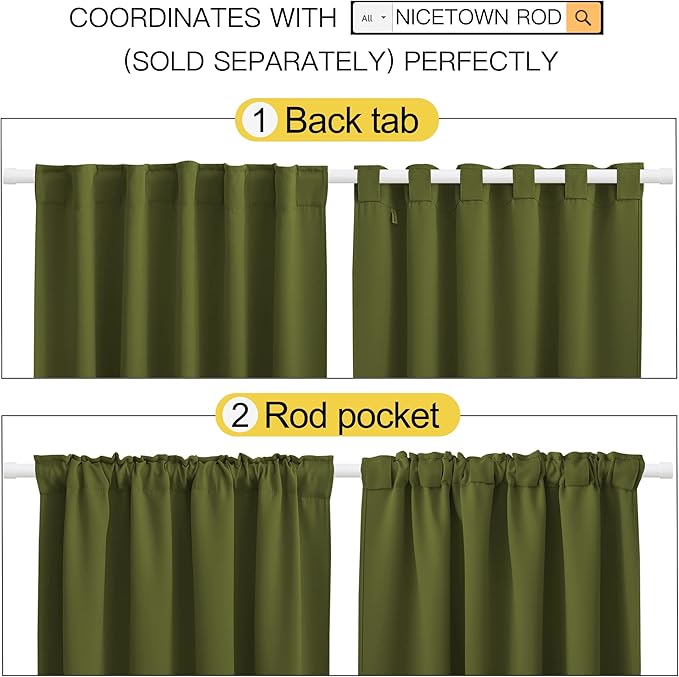 NICETOWN Living Room Blackout Curtains for Christmas Decorations, Olive Green, W52 x L72, 2 Pieces, Decoration Room Darkening Window Blackout Drape Panels - Image 3