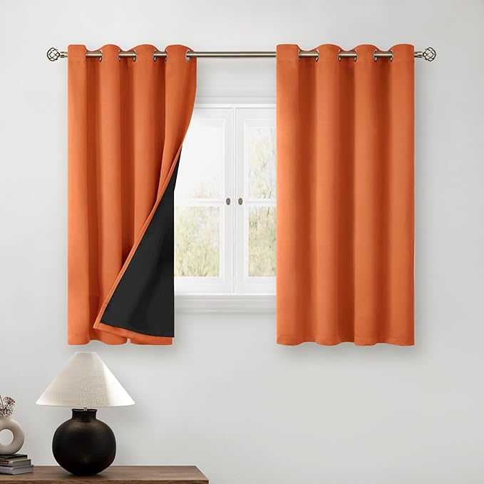 BGment Short 100% Blackout Curtains for Bedroom, Thermal Insulated Lined Energy Efficiency Noise Reducing Grommet Curtains 45 Inch Length for Small Window 2 Panels Each 52 Inch Wide, Burnt Orange by BGment