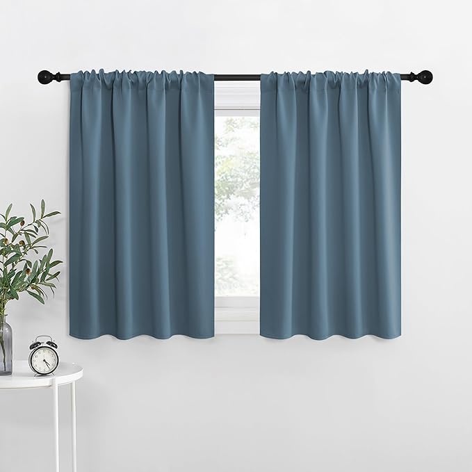 NICETOWN Blackout Curtains for Living Curtains, Smoky Blue, 2 Panels, 29 by 30, Room Darkening Window Curtain Panels, Easy-Care Solid Thermal Insulated Draperies/Drapes for Daughter Room by NICETOWN
